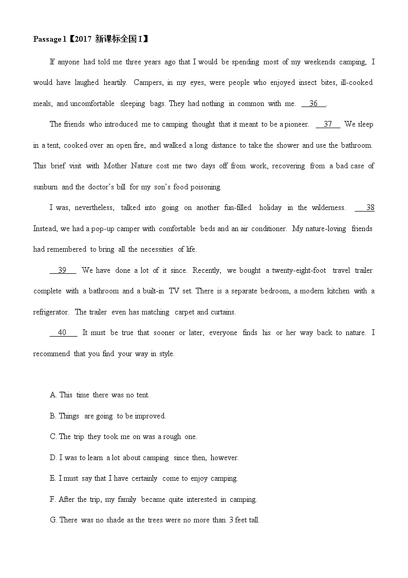 (2017-2021)历届高考英语全国卷七选五真题专项练习第2页