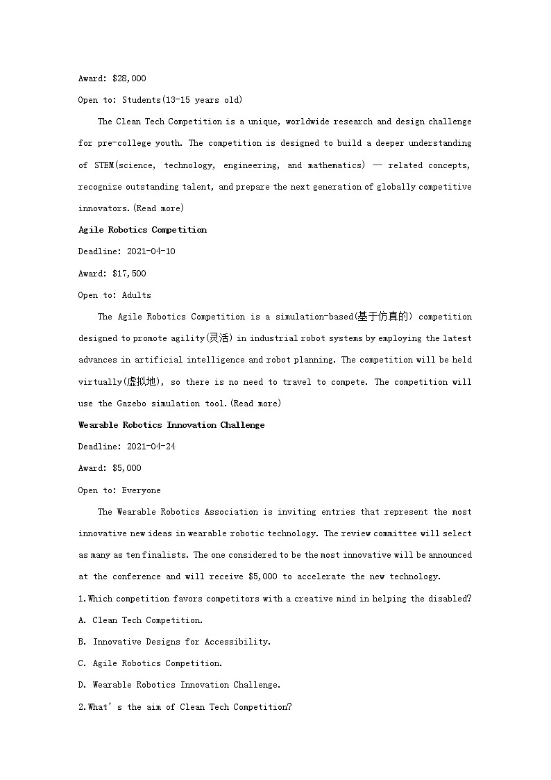 通用版2022届高考英语一轮复习第三部分高考题型突破题型一阅读理解训练2含解析第3页