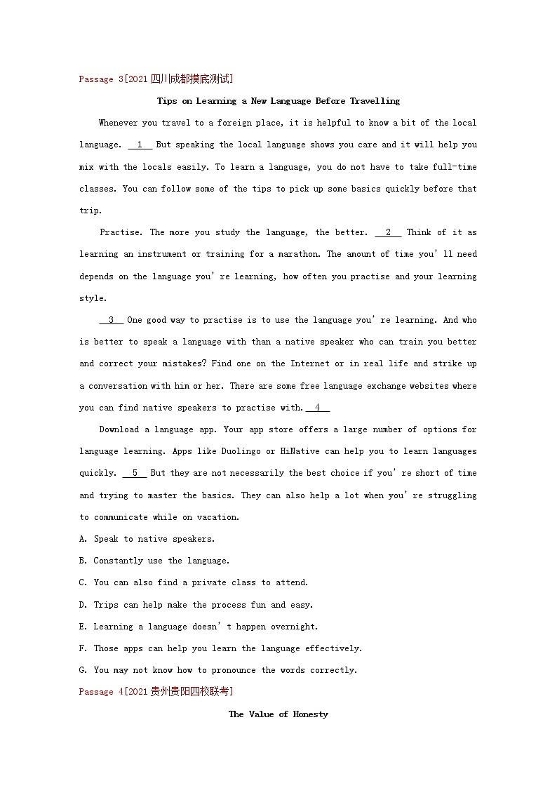 通用版2022届高考英语一轮复习第三部分高考题型突破题型二七选五训练2含解析第3页