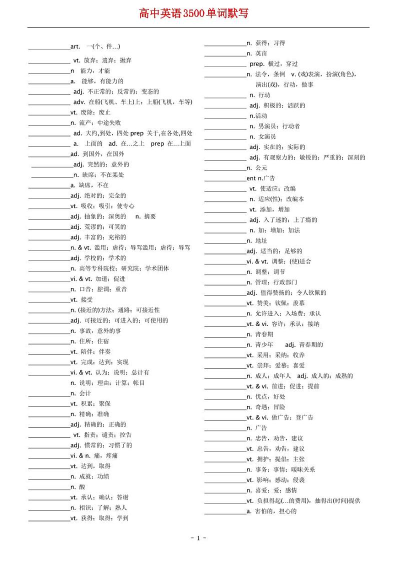高考英语词汇必背 3500词（PDF 默写版）01
