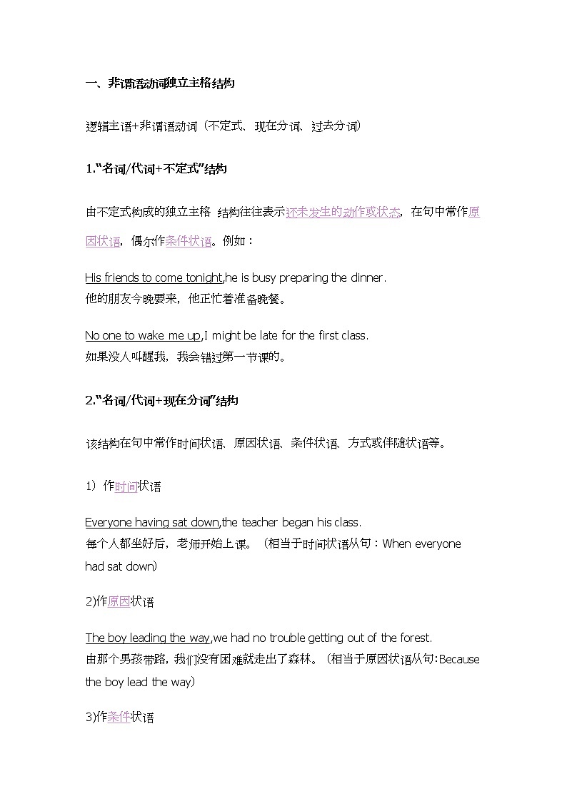 2022年高中英语语法专题--独立主格结构讲解和练习学案第2页