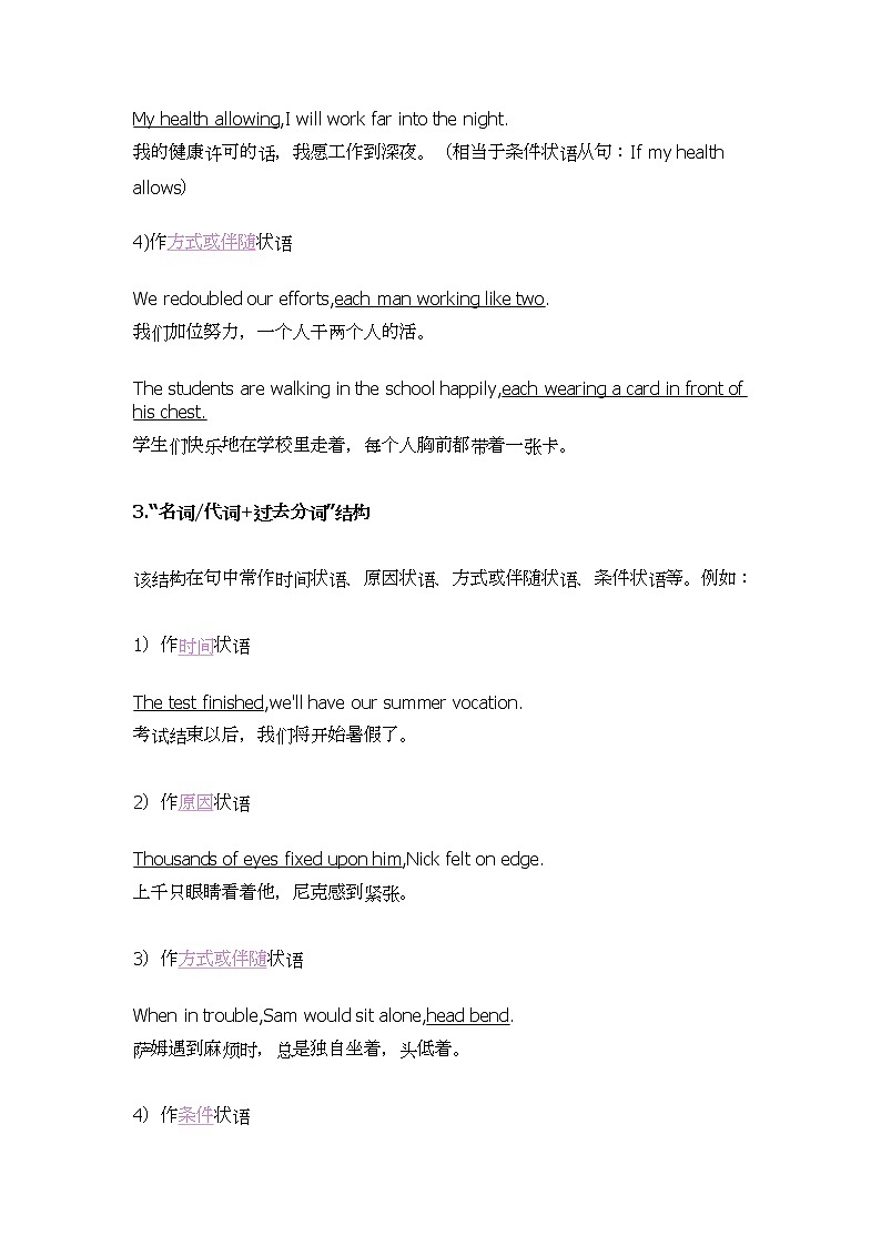 2022年高中英语语法专题--独立主格结构讲解和练习学案第3页