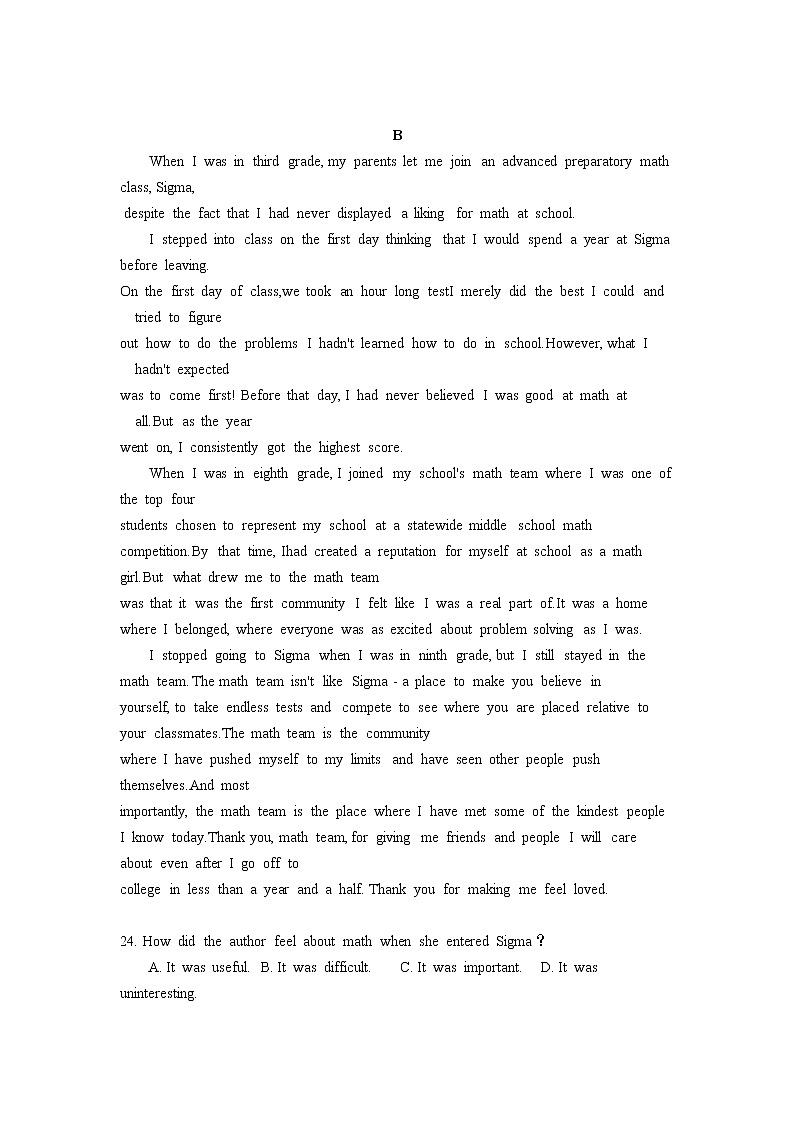 喀喇沁旗锦山蒙古族中学2021-2022学年高一下学期开学考试英语试卷02