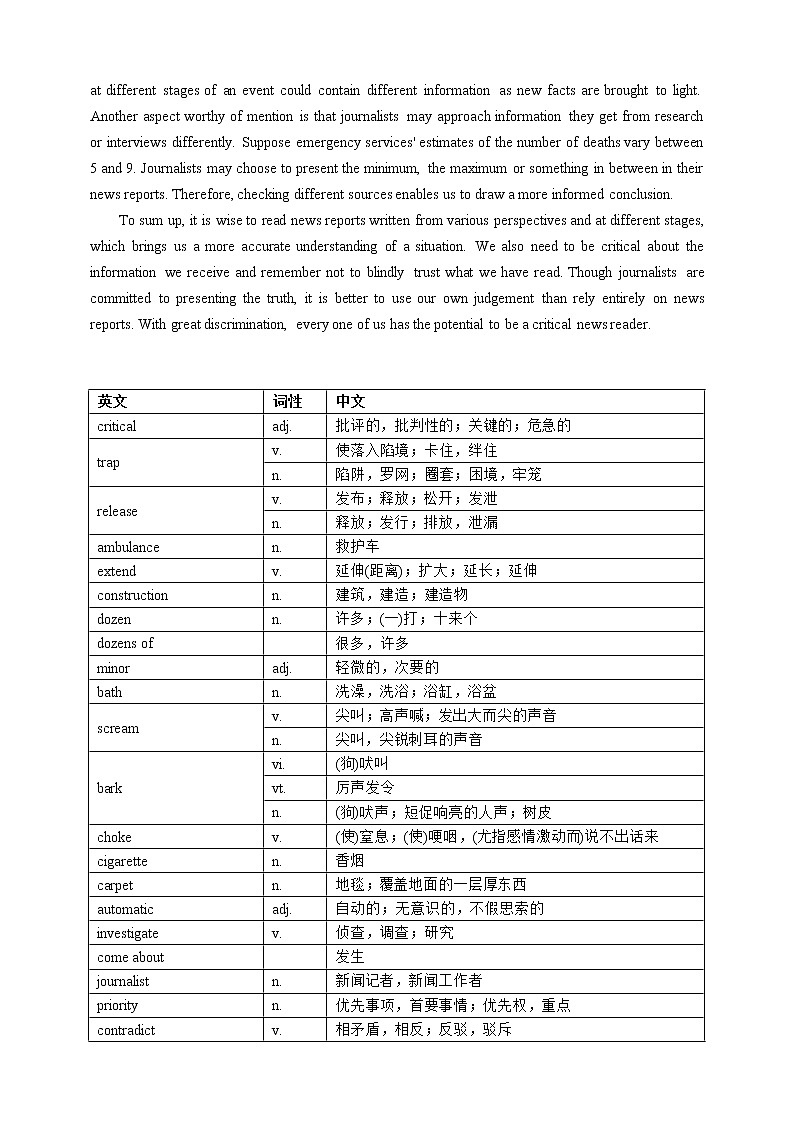 2021-2022学年高中英语新牛津版选择性必修二：Unit 1 The mass media 课文 词汇背诵材料  学案02