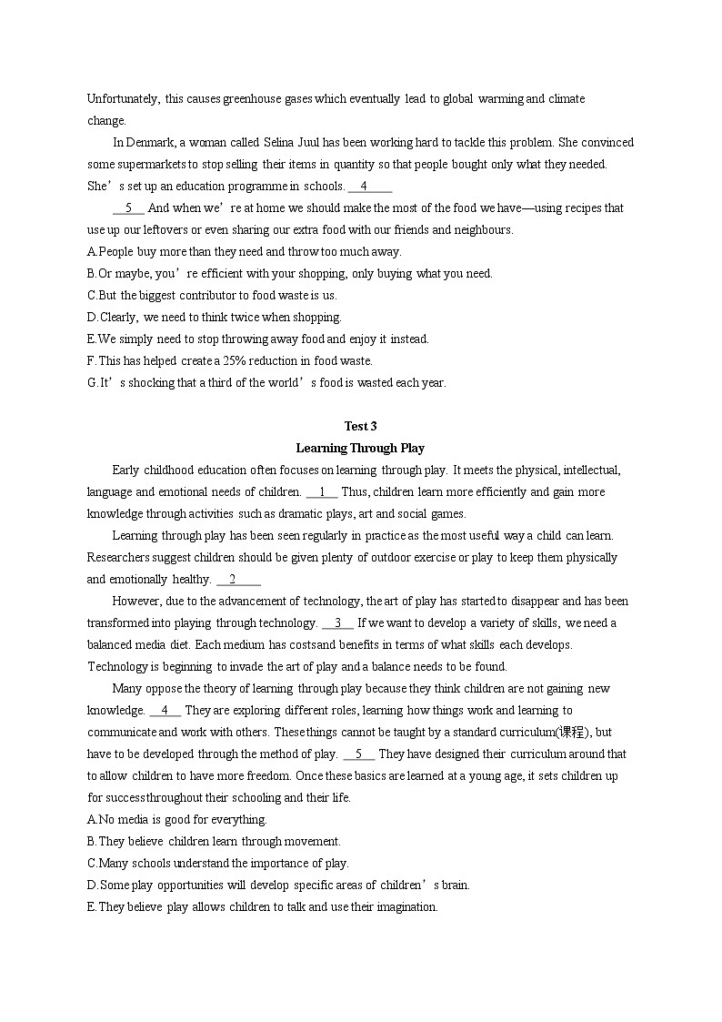 人教版新高考英语二轮复习习题训练--七选五题型针对练(四)——段尾句类第2页