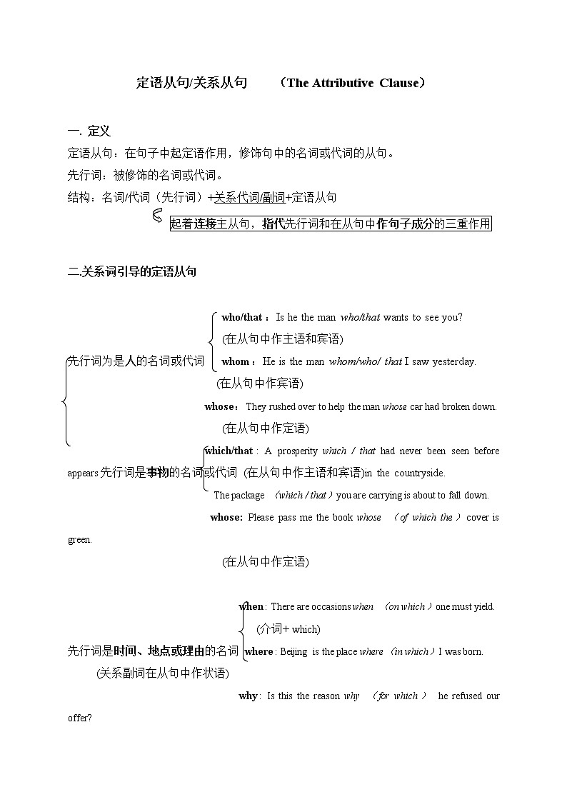 4 定语从句-2020-2021学年高中英语语法记忆框架版（精编）第1页