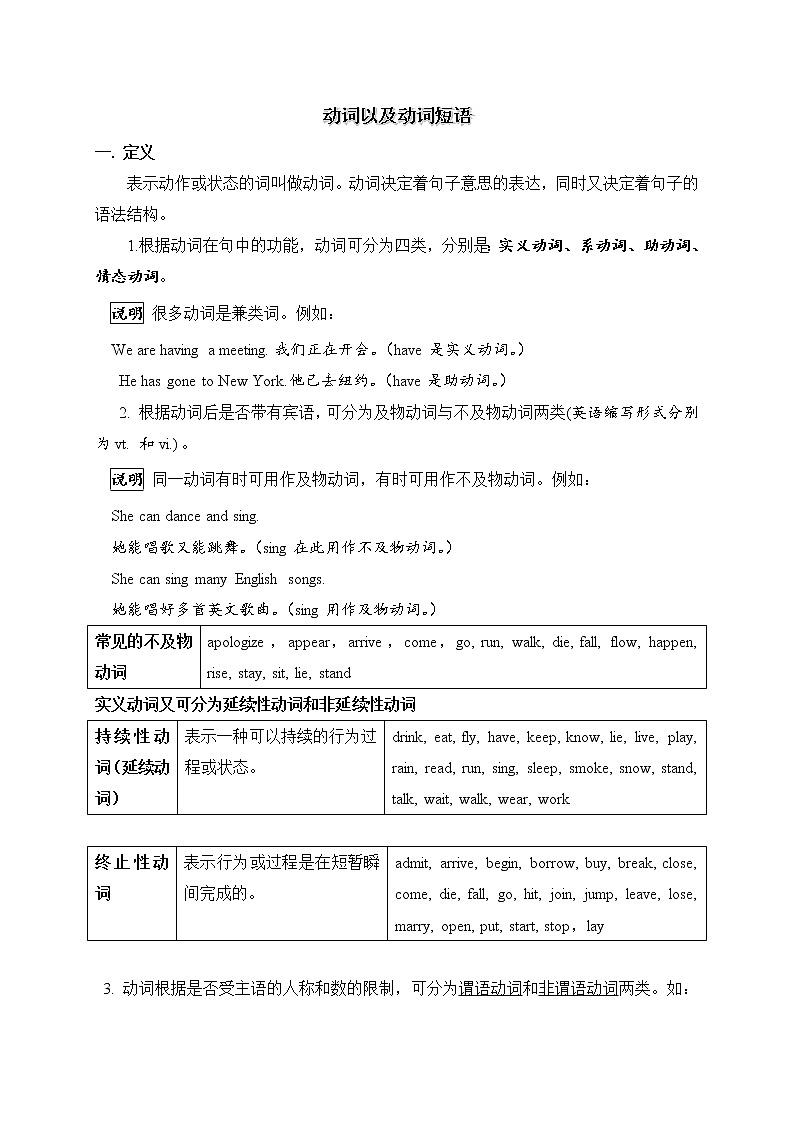 6 动词以及动词短语-2020-2021学年高中英语语法记忆框架版（精编）第1页