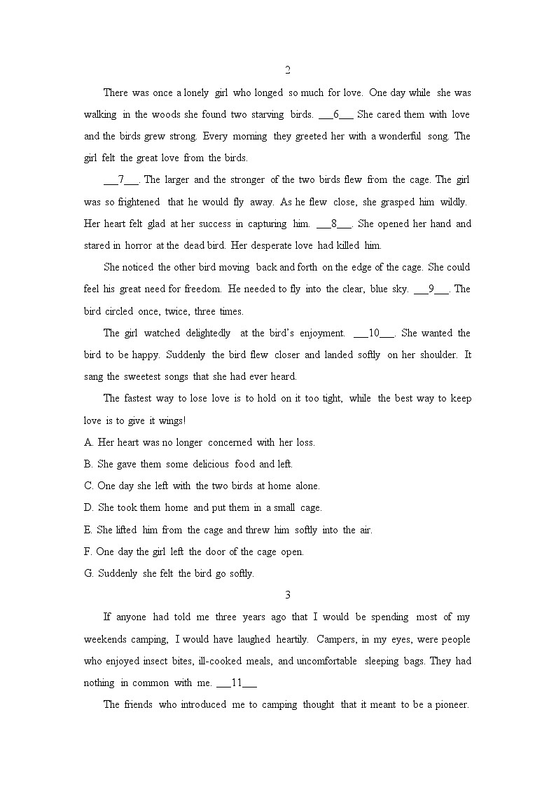 【原创】2022届高三二轮专题卷 英语（三）七选五（记叙文）学生版第2页