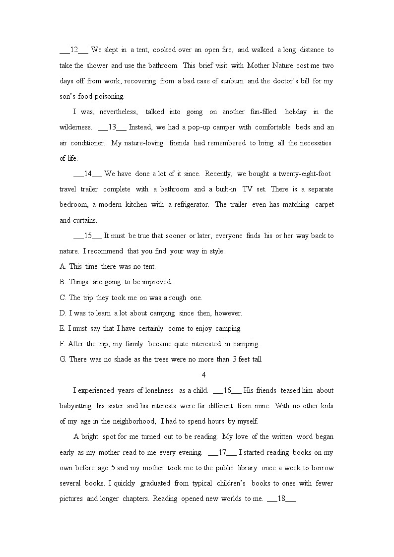 【原创】2022届高三二轮专题卷 英语（三）七选五（记叙文）学生版第3页