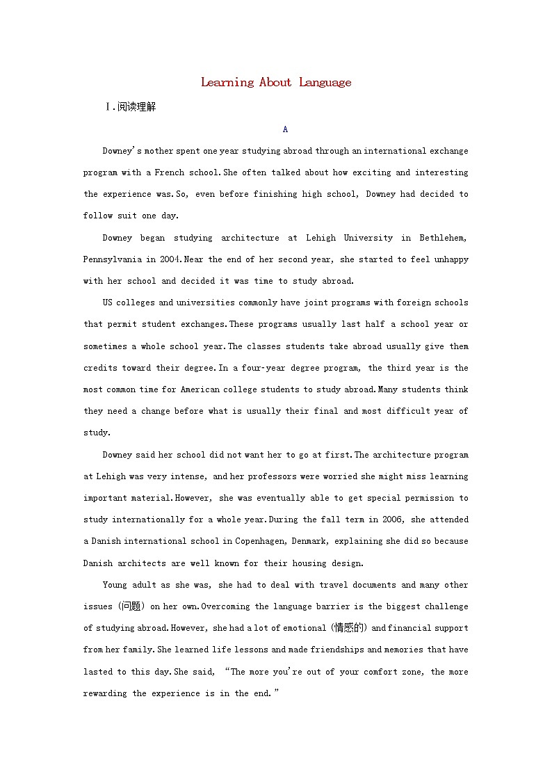 2021_2022学年新教材高中英语UNIT2BRIDGINGCULTURESSectionⅡLearningAboutLanguage检测含解析新人教版选择性必修第二册第1页
