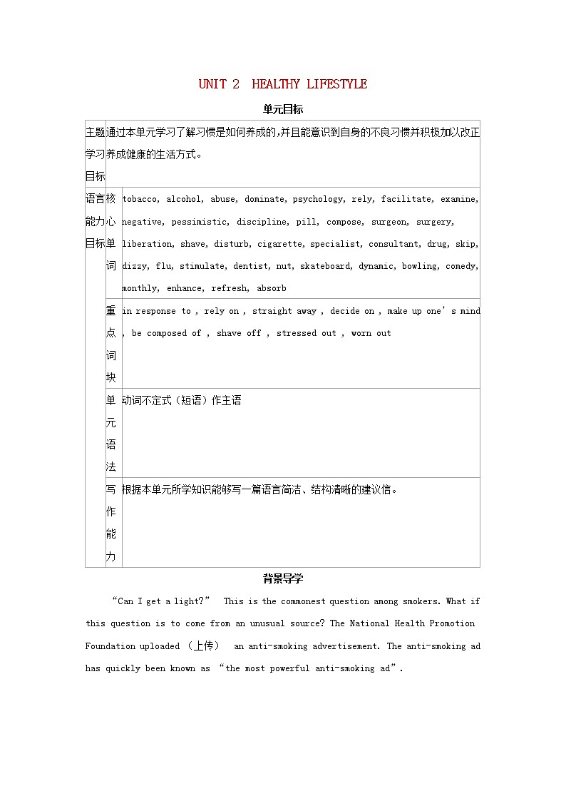 2022版新教材高中英语UNIT2HEALTHYLIFESTYLESectionⅠReadingandThinking学案新人教版选择性必修第三册01