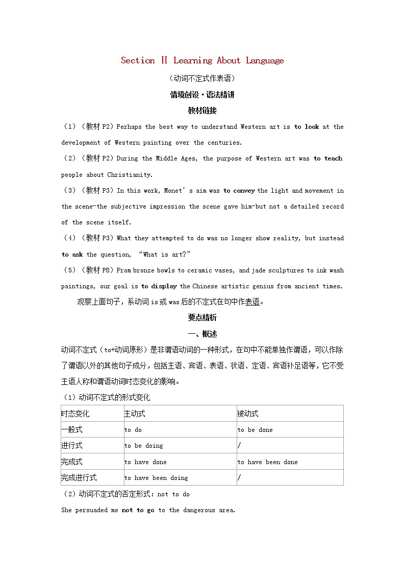 2022版新教材高中英语UNIT1ARTSectionⅡLearningAboutLanguage学案新人教版选择性必修第三册第1页