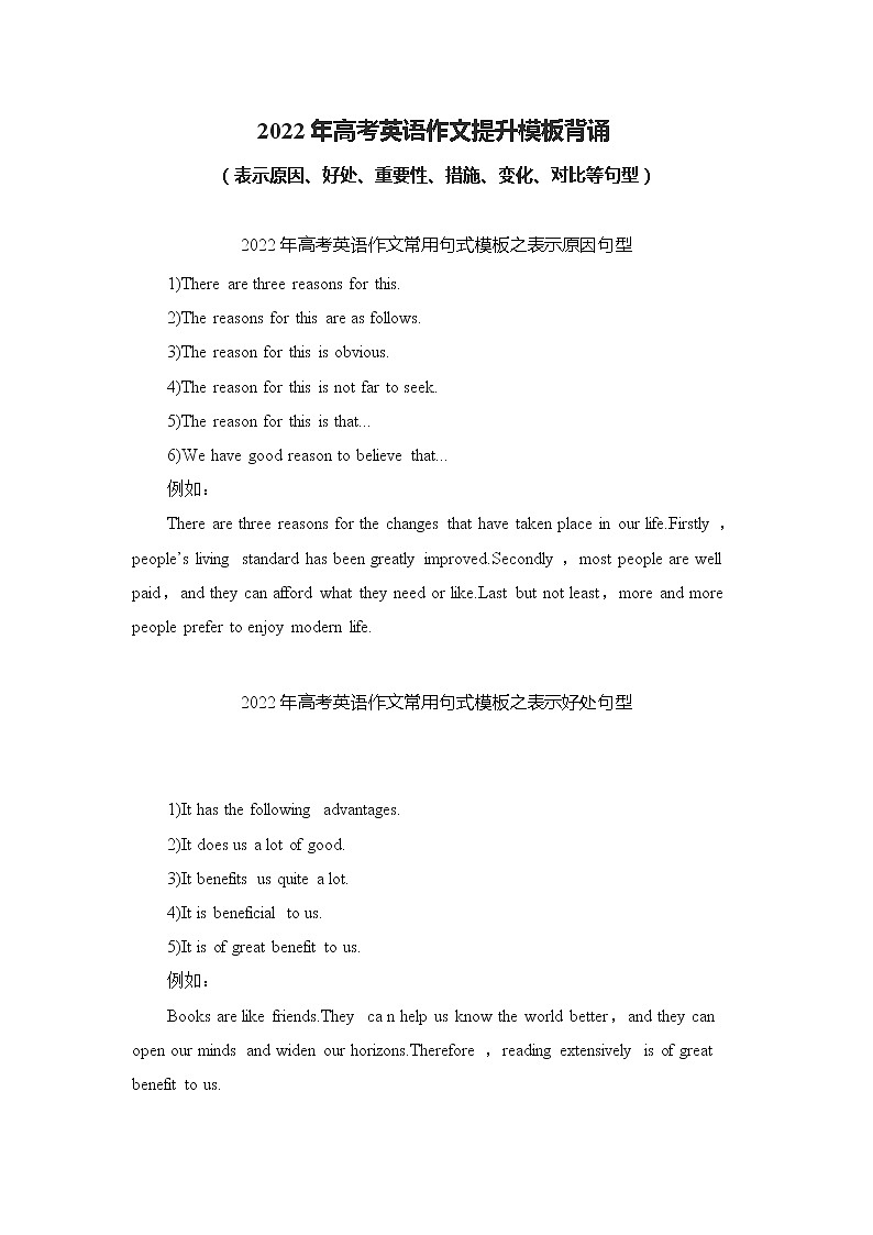 2022年高考英语作文提升模板背诵学案第1页
