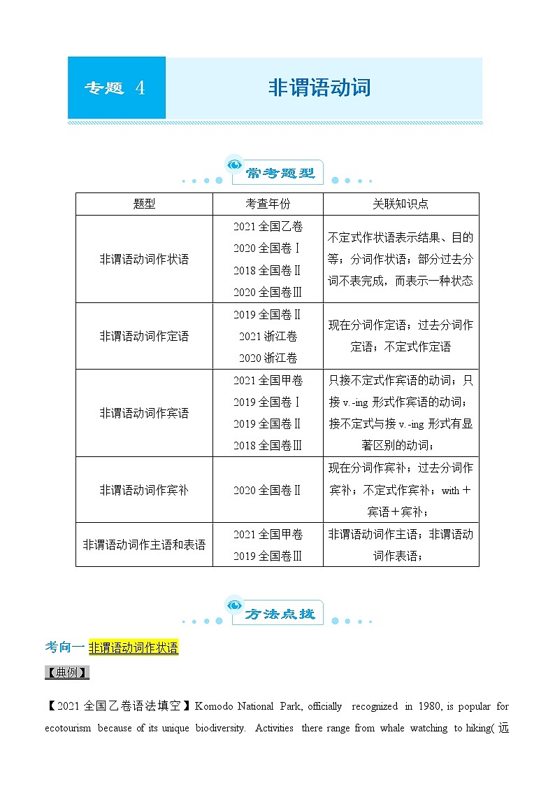 2022届优质校一模试卷专题汇编4 非谓语动词 解析版第1页