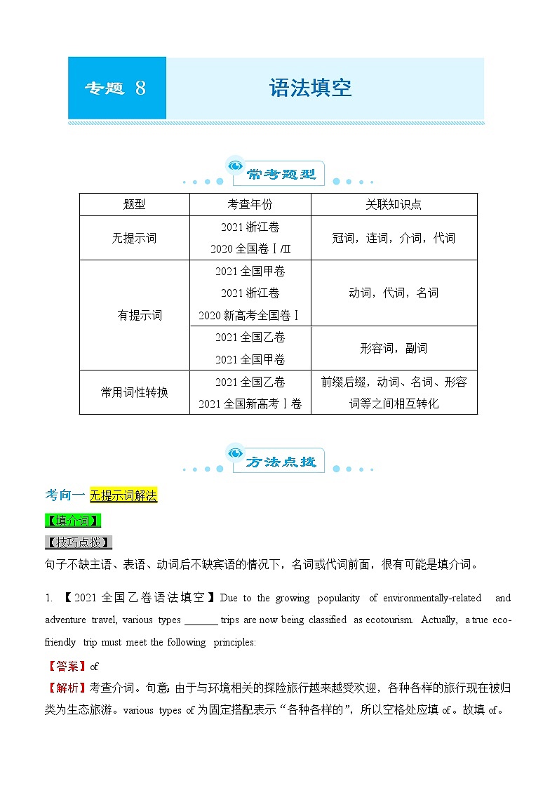 2022届优质校一模试卷专题汇编8 语法填空 解析版第1页