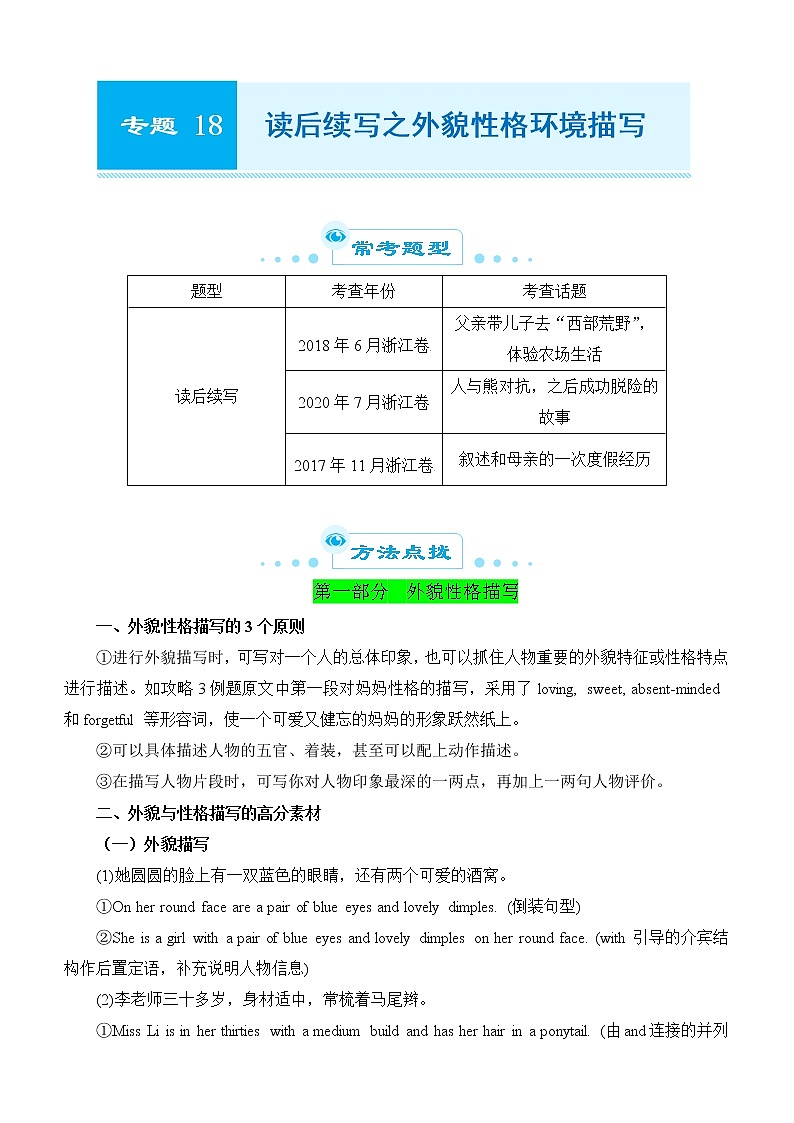2022届优质校一模试卷专题汇编18 读后续写之外貌性格环境描写 解析版第1页
