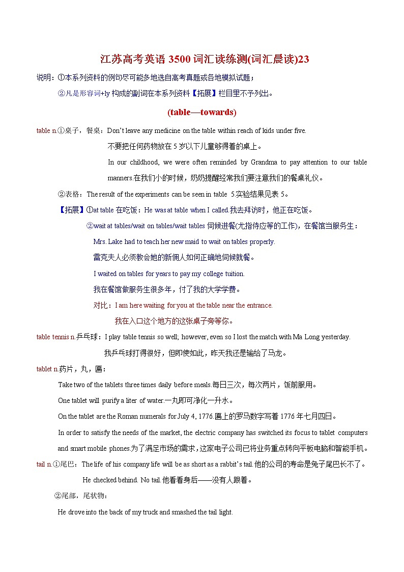 词汇晨读23- 江苏高考英语3500词汇读练测第1页