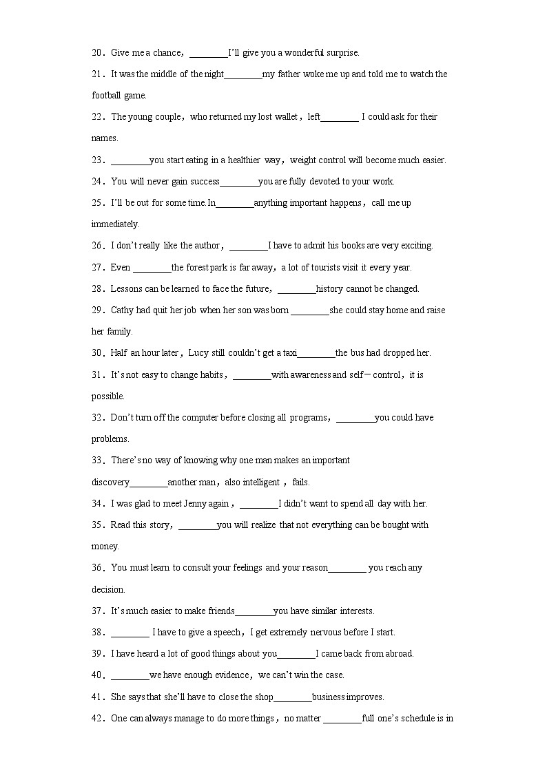 专题11 语法填空之连词专项-2022年高三英语一轮复习之语法填空02