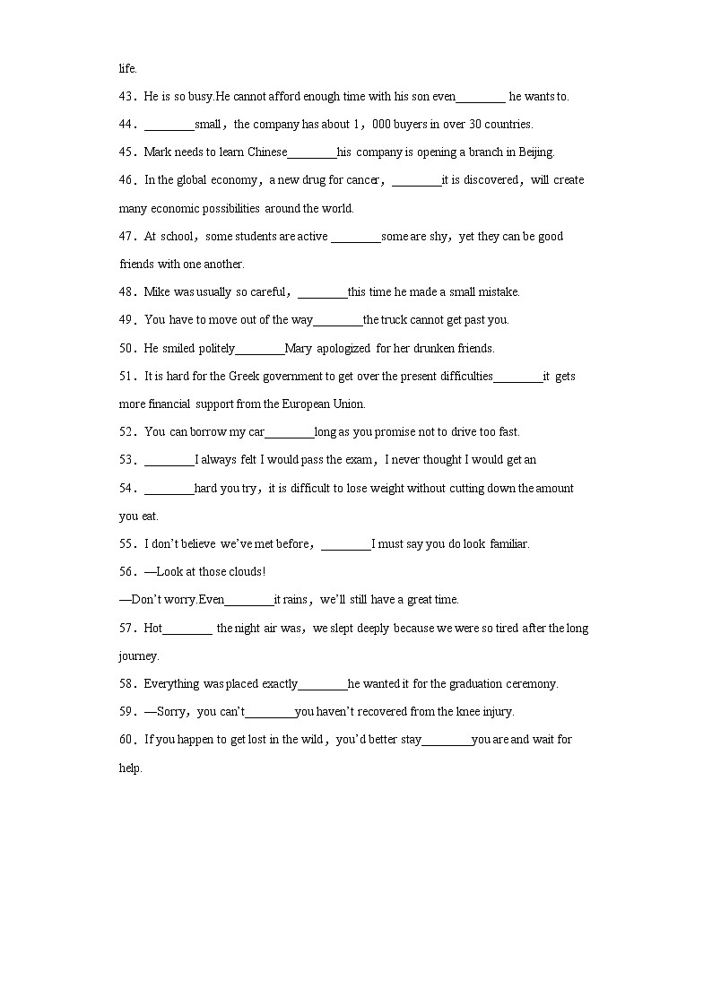 专题11 语法填空之连词专项-2022年高三英语一轮复习之语法填空03