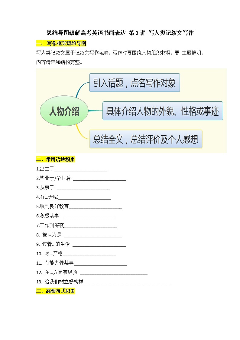 第3讲 写人类记叙文写作-思维导图破解高考英语书面表达课件PPT01