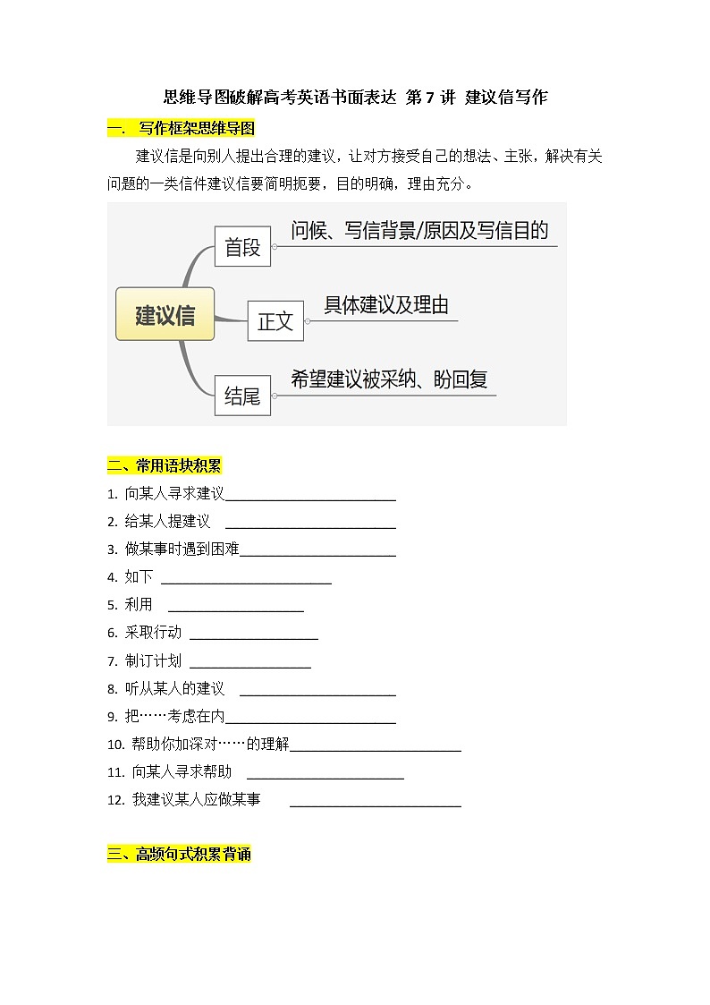 思维导图破解高考英语书面表达 第7讲 建议信写作学案第1页