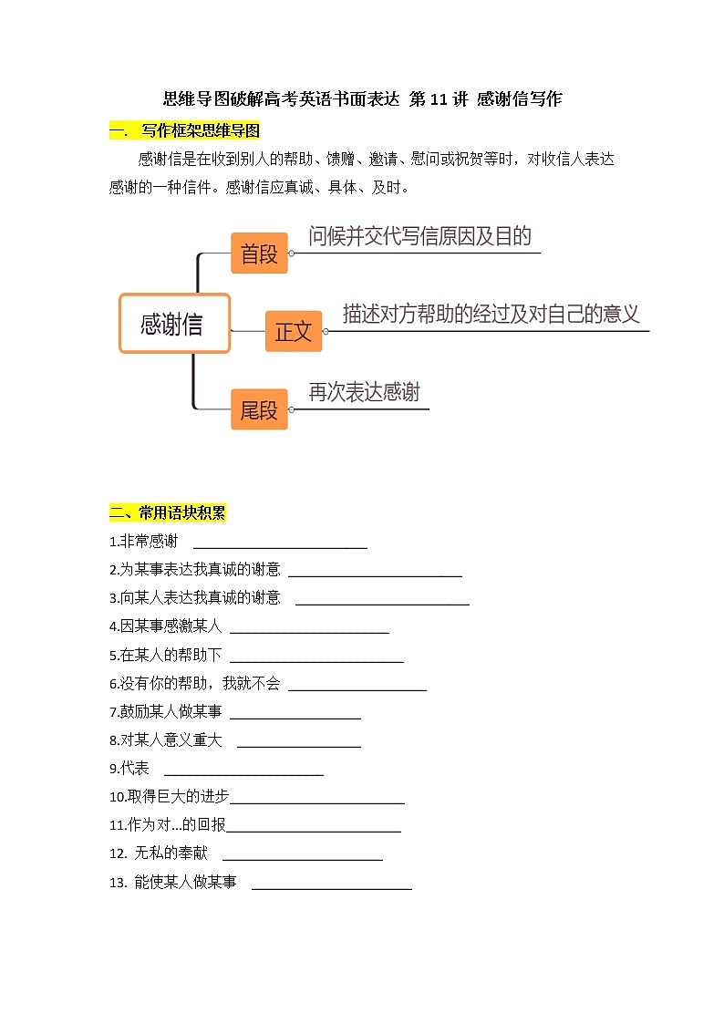 思维导图破解高考英语书面表达 第11讲 感谢信写作学案第1页