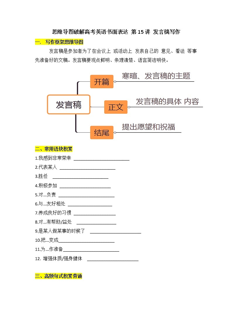 思维导图破解高考英语书面表达 第15讲 发言稿写作学案第1页