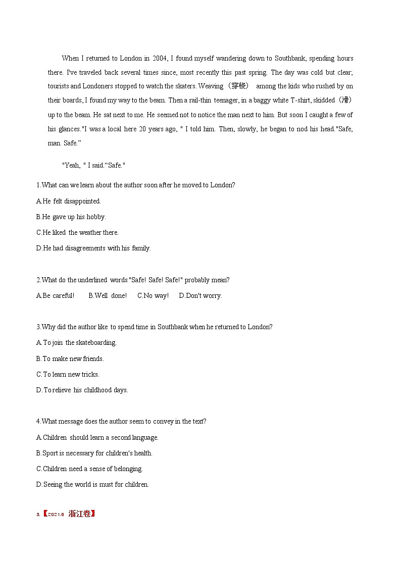 专题14 阅读理解人物故事类-三年（2019-2021）高考真题英语分项汇编（原卷版） 第3页