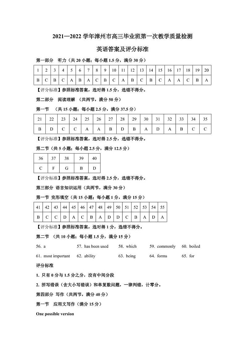 （英语）答案及评分标准（含听力原文）第1页