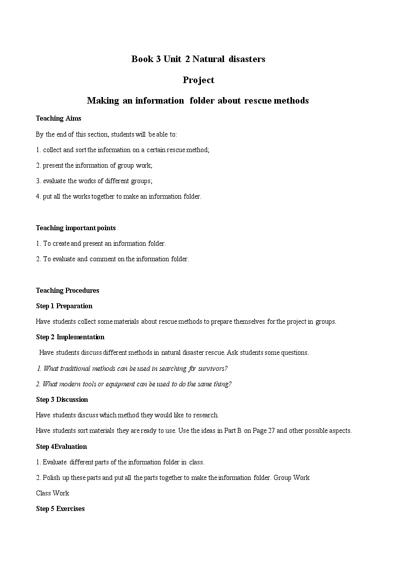 Unit 2 Natural disasters Project 教案  高中英语新牛津译林版必修第三册 （2022年）01