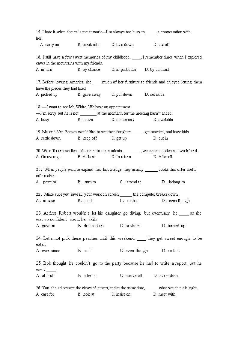 高考英语单项选择词汇短语（附答案）练习题第2页