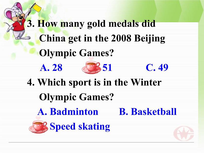 人教新课标必修2  Unit2 The Olympic Games  Warming up pre reading comprehending 课件第5页