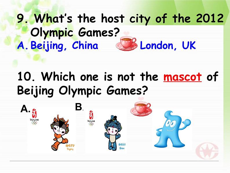 人教新课标必修2  Unit2 The Olympic Games  Warming up pre reading comprehending 课件第8页