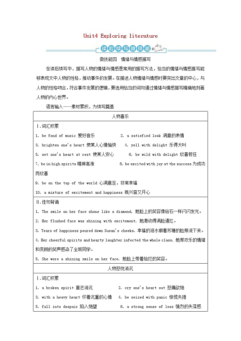 牛津译林版必修第二册Unit4 Exploring literature4读后续写微技能练习（含解析）01