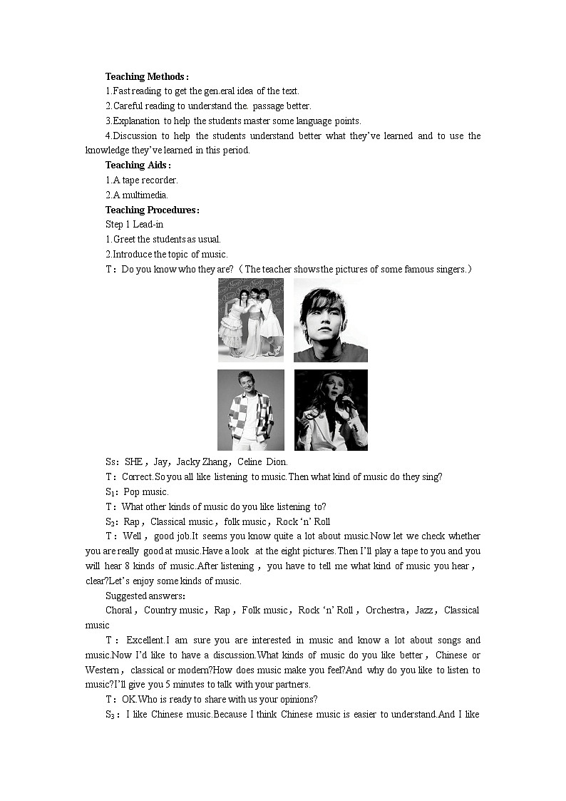 高中人教版英语必修二（Unit5 Music--Period1 Reading）教案第2页