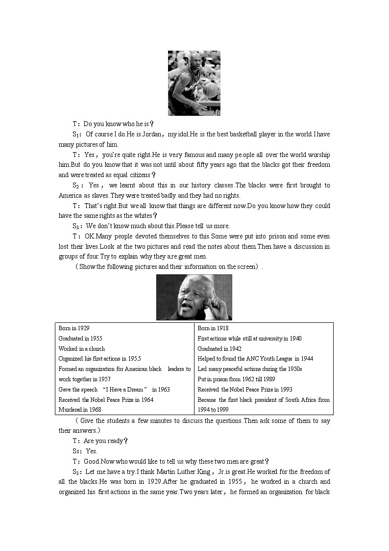 高中人教版英语必修一（Unit5 Nelson Mandela—a modern hero the 1st period）教案第2页