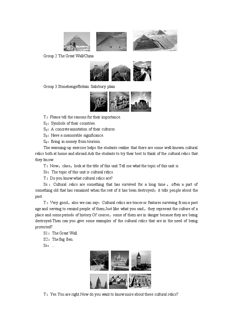 高中人教版英语必修二（Unit1 Cultural relics--Period1 Reading）教案02