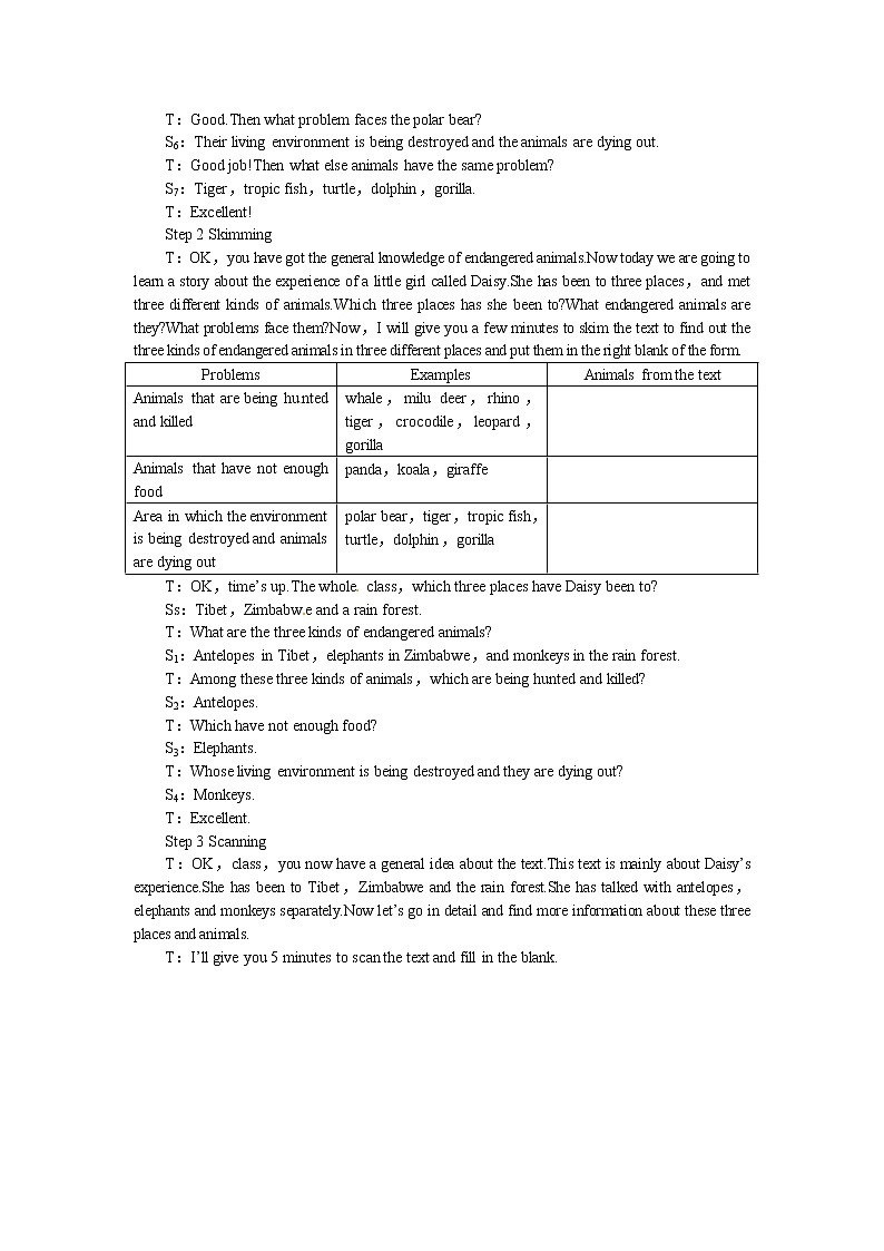 高中人教版英语必修二（Unit4 Wildlife protection--Period1 Reading）教案03