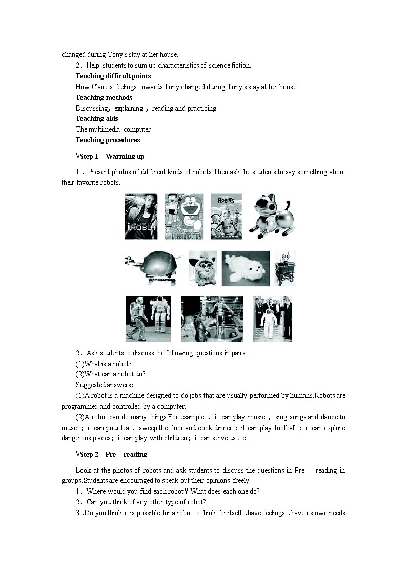 高中人教版英语选修七Unit2 Robots Period 1教案第3页