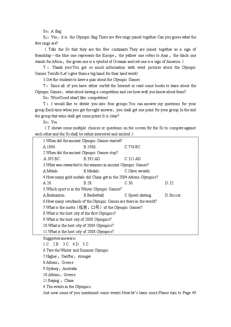 高中人教版英语必修二（Unit2 The Olympic Games--Period1 Reading）教案03
