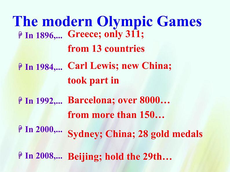 人教新课标必修2  Unit2 The Olympic Games  Warming up pre reading comprehending 课件第8页