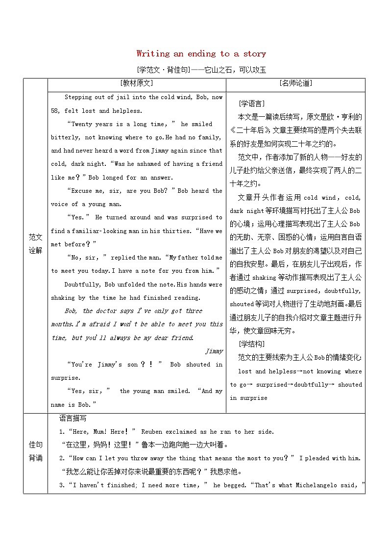 外研版必修第一册Unit4FriendsForeverSectionⅣWritinganendingtoastory学案第1页