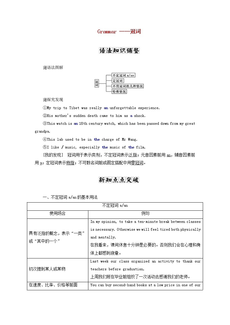 北师大版选择性必修第一册Unit2SUCCESSSectionⅥGrammar__冠词学案01