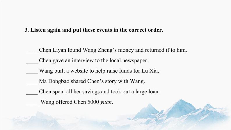 Unit 5 Listening and Speaking 课件 高中英语新人教版必修第三册（2022学年）05