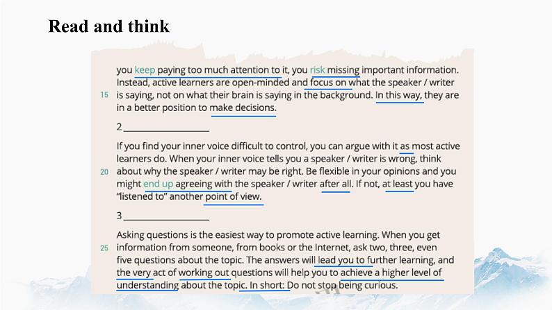 Unit 9 Learning Lesson 1 Active Learning（2）课件  高中英语新北师大版必修第三册（2022学年）07