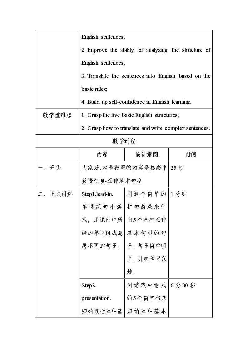 人教版高中英语必修一 五种基本句型  教案第2页