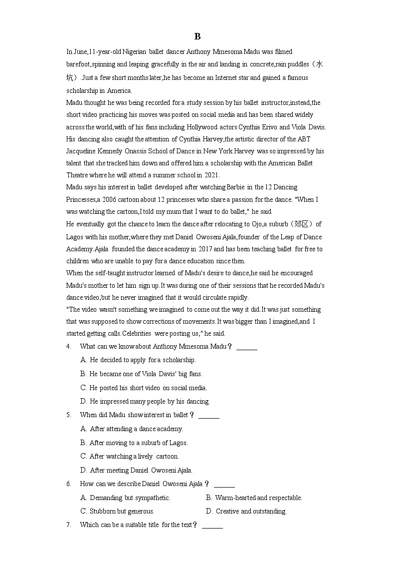 2021年山西省吕梁市高考英语三模试卷（含答案解析）02