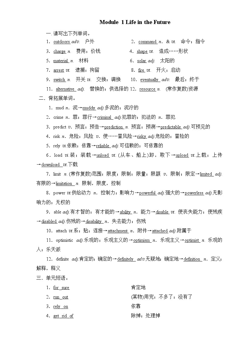 Module 1 Life in the Future单词检测 外研版高中英语必修三 学生版 +教师版01