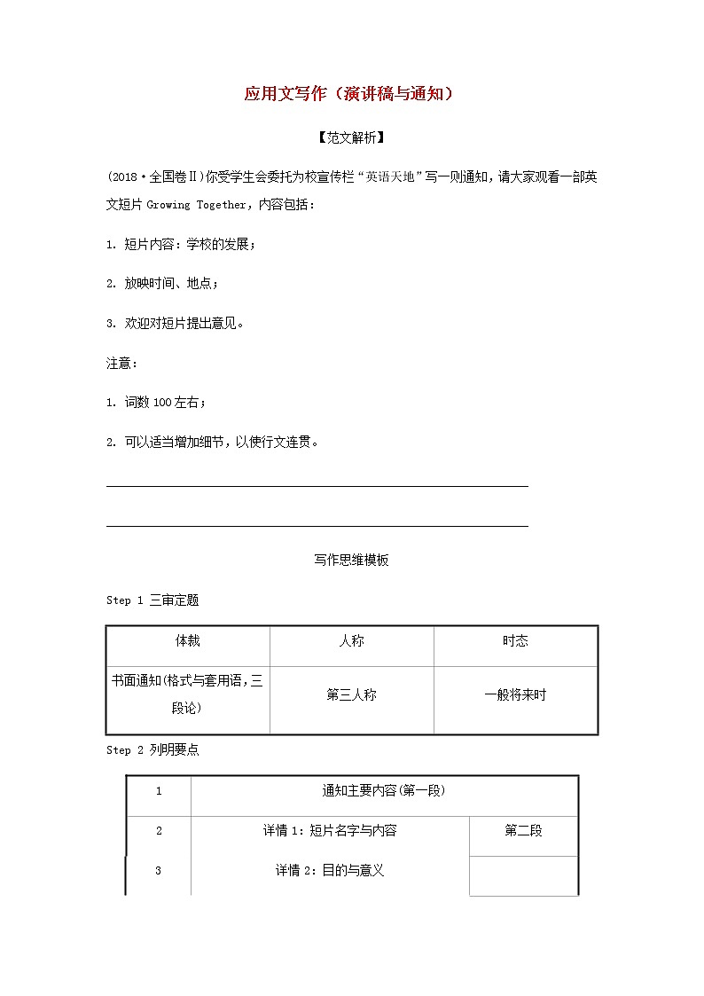 2022届高考英语二轮专题复习12应用文写作演讲稿与通知习题含解析第1页