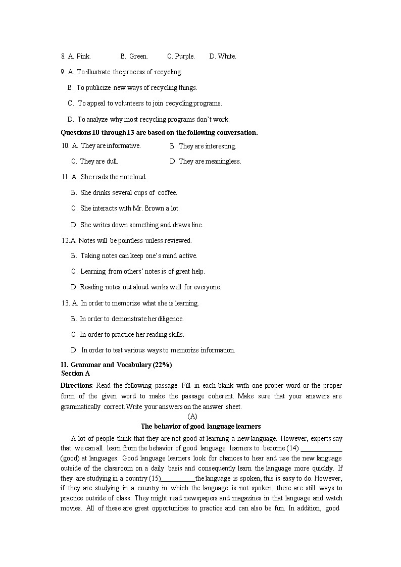 上海市华东师范大学附属天山学校2021-2022学年高一下学语期中质量评估卷英语试卷(含答案)02